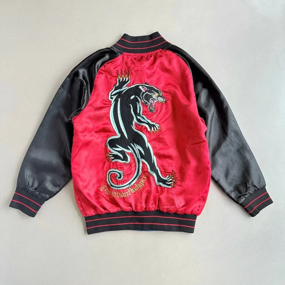 Christian Audigier Kids Y2K Panther Satin Bomber Jacket Boys 5/6 (Fits Like 8)